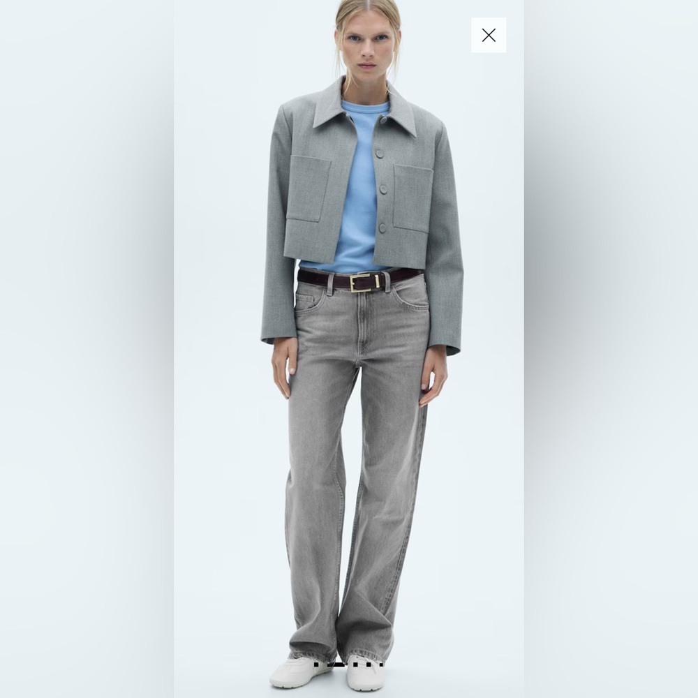 Mango Light Gray, medium rise, straight fit jeans